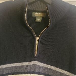 Eddie Bauer Men's Navy and Gray Zip-Up Sweater